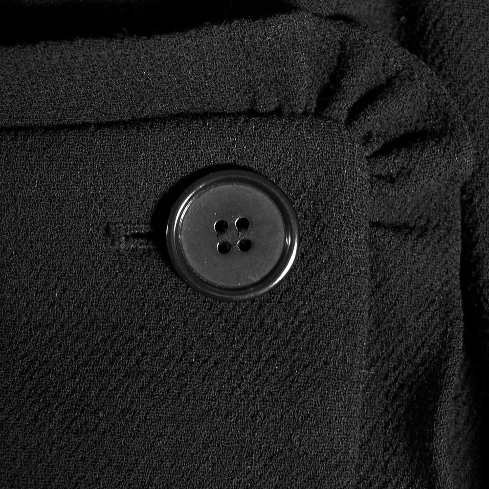 Ann Taylor Wool Ruffle Trim Military Jacket Black Double Breasted‎ Blazer 0X L